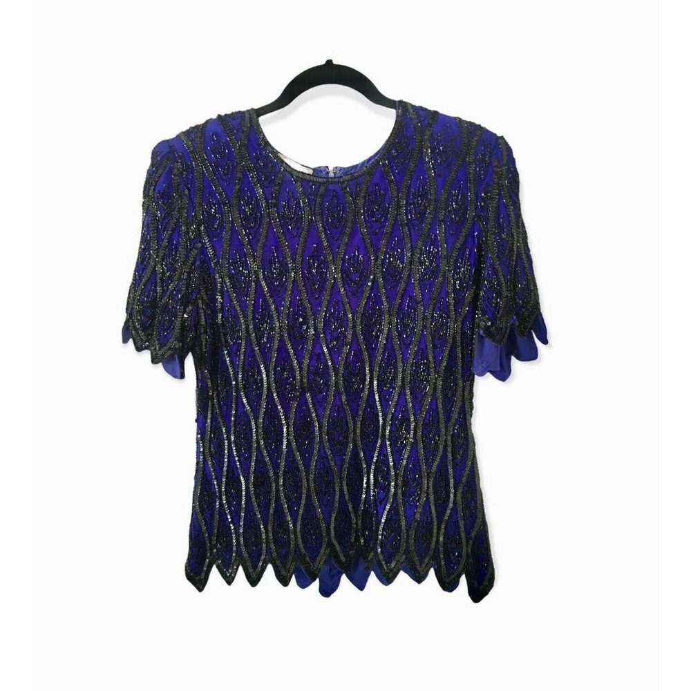 Stenay Vintage 80s Sequined Classic Purple Blouse Top Size L (fits S/M)​…